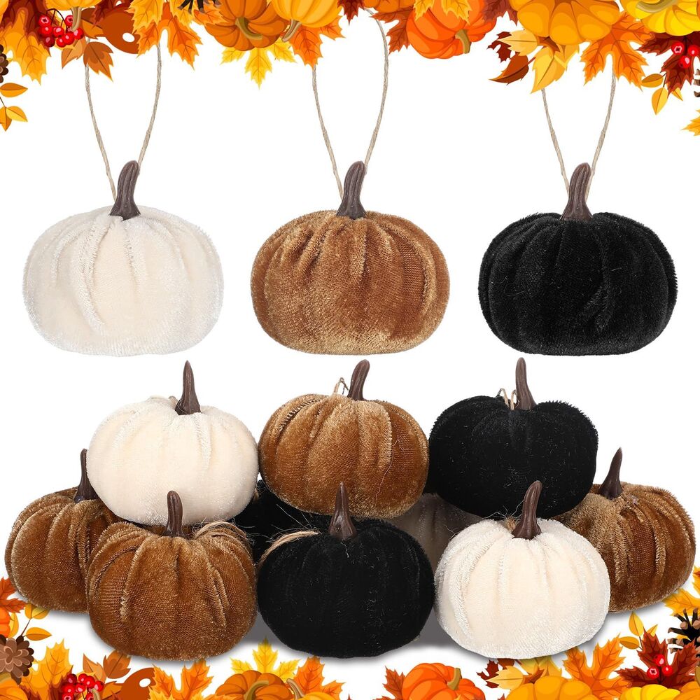 12 Pcs Velvet Fall Pumpkin Ornaments, 2 Inch